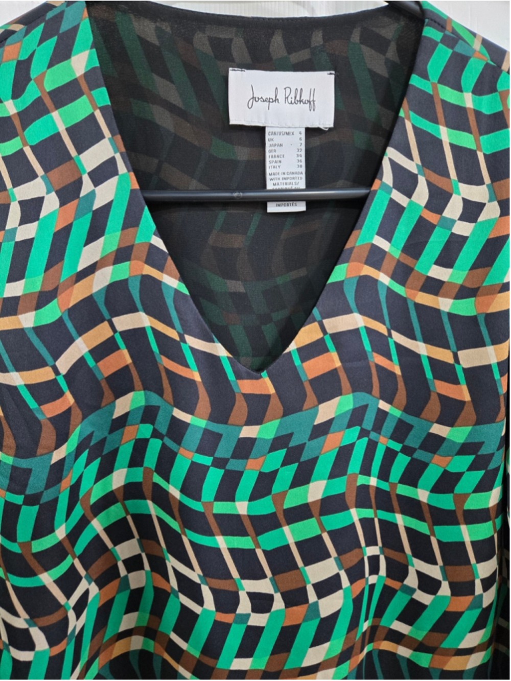 Women's Joseph Ribkoff Long Sleeve Dress Size 4 Green Black Geometric - Picture 6 of 6